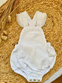 Ranita piqué blanco con pasacintas rosa - Colección Margarita