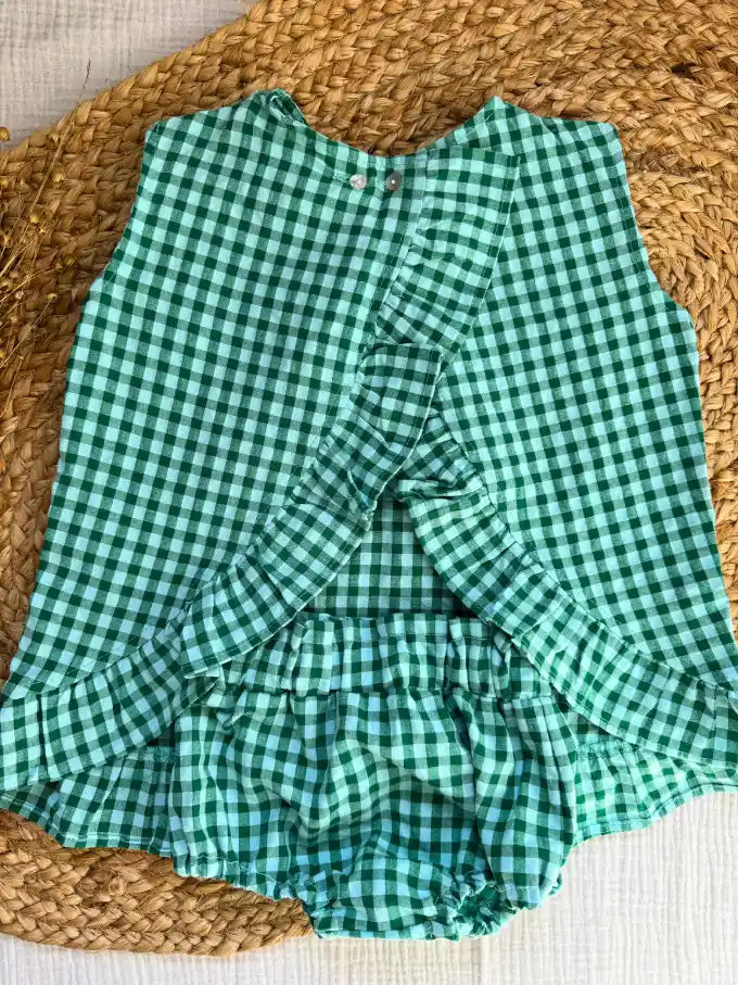 Vestido con braguita de cuadro vichy verde Petunia