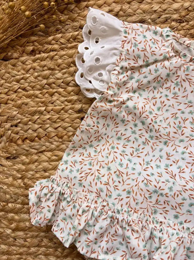 Vestido de flores verde agua y mostaza Eucalipto