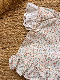 Vestido de flores verde agua y mostaza Eucalipto