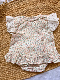 Vestido de flores verde agua y mostaza Eucalipto