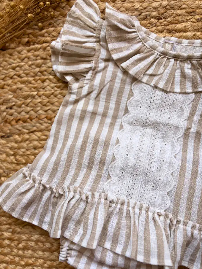 Vestido de rayas beige Espiga