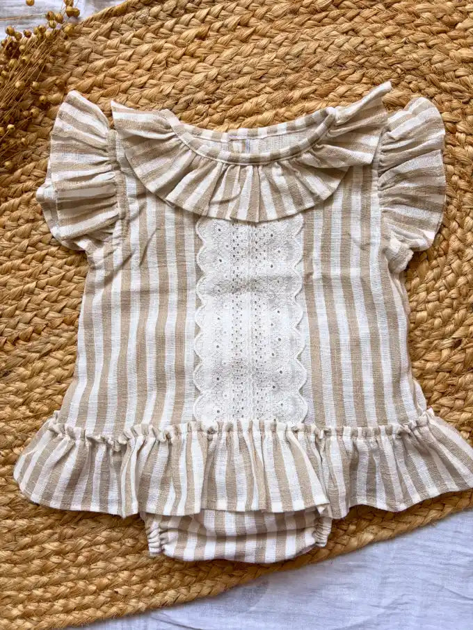 Vestido de rayas beige Espiga